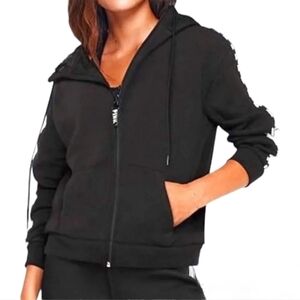 Victoria's Secret full zip faux fur lined hoodie black & white jacket la…
